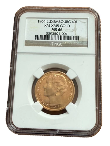 Luxembourg 1964 Gold 40 Francs NGC MS66 Duchess Charlotte