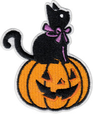 Patch - Black Cat Pumpkin Halloween Spooky Witch Goth Horror Cute Animal Gift