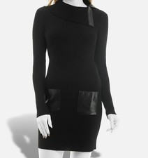 BCX Women's Juniors' Black Faux-Leather Long-Sleeve Sweater Dress Size S