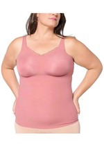 Evelyn Bobbie Women's Lace Trim V-Neck Seamless Bra Cami Pink Canyon