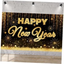 2026 Happy New Year Banner Backdrop Black and Gold Photography Background New