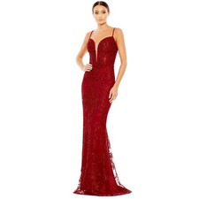 Mac Duggal 20330 Red Beaded Embroidered Mermaid Gown Size 6 398