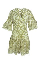 Sandro Paris Women's Green Embroidered Cotton Dress Size 34 XS 6 SFPRO02221