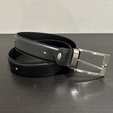 Nanni Italy Black Leather Belt Silver Buckle Stud Accents Minimalist 95/38