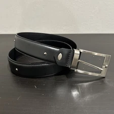 Nanni Italy Black Leather Belt Silver Buckle Stud Accents Minimalist 95/38