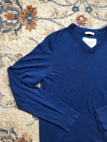 Abercrombie & Fitch Sweater Mens Large Blue V Neck Muscle Pullover Moose Logo - Picture 3 of 10