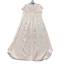 Christian Dior VTG Baby Pink Satin Lace Maxi Nightgown Jacquard Bow Design Sz M