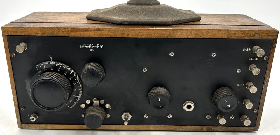 RARO! Radio de tres tubos Crosley 52 1924 con altavoz Crosley Musicone Foto 3 de 4