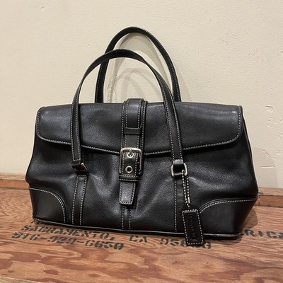 Vintage Coach Hamptons Leather Flap Satchel Shoulder Bag #9267 Black Leather Y2K
