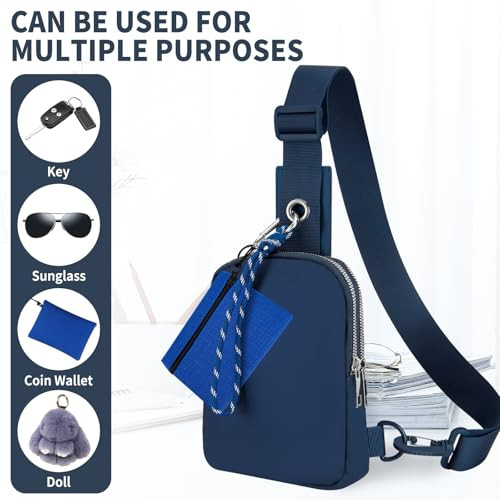 Bolso Bandolera Pequeño para Mujer y Hombre, Mini Bolso Bandolera Pecho con A-A Azul Oscuro - Imagen 6 de 7