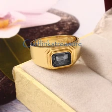 Natural Smoky Quartz Gemstone 925 Sterling Silver 18 K Gold Plated Men's Ring #9