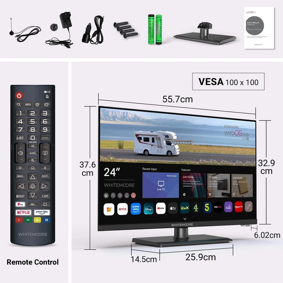 Whitemoore 24" 12V/24V Smart TV Full HD WebOS Freeview Play Freesat Caravan TV - Image 3 of 4