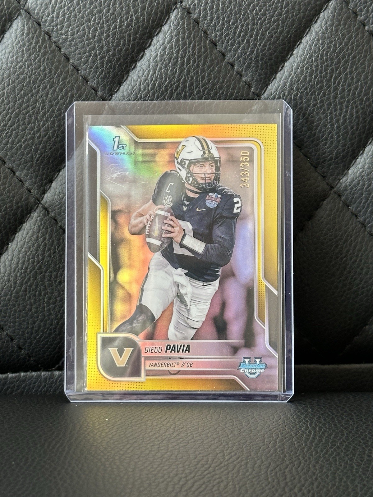 2025 Bowman University Chrome - Diego Pavia #190 Yellow Refractor /350 (RC) 1st