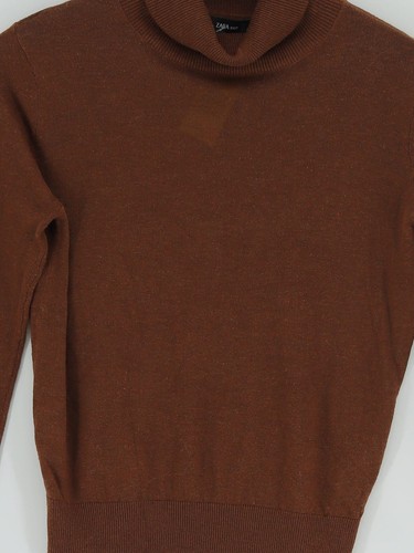 Zara Damen Pullover S braun Polyester mit Baumwolle hochgeschlossen Pulli - Bild 3 von 5