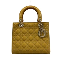 Auth DIOR/ChristianDior Lady Dior Medium Bag Yellow Patent Leather Handbag