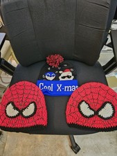 3 Winter Knit Hats 2 Spiderman 1 Christmas NOS