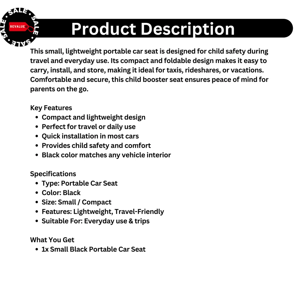Портативное автокресло RideSafer маленькое черное компактное для путешествий бустер безопасности детей - Изображение 2 из 4