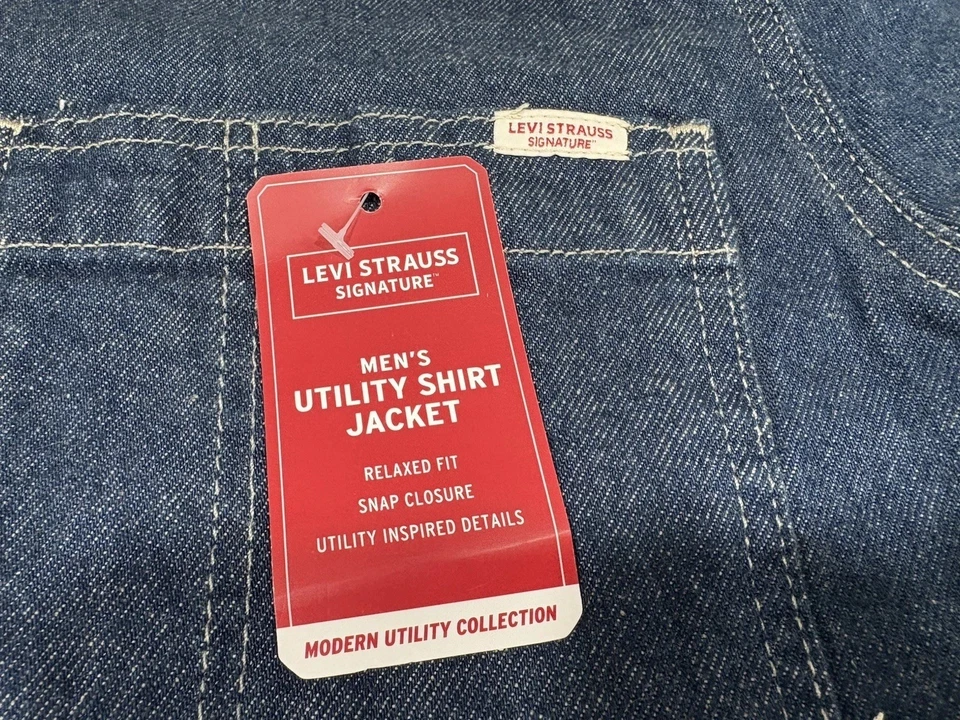 Levi Strauss Signature Men's Size M Blue Denim Utility Collection Shacket NWT - Image 2 of 4