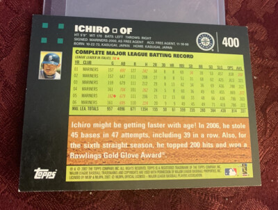 Ichiro Suzuki 2007 Topps baseball Card #400, Seattle Mariners | eBay
