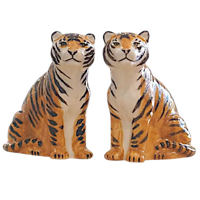 Hand-painted Ceramic Tiger Salt&Pepper Shakers Set Authentic Lampang Craft 2pcs