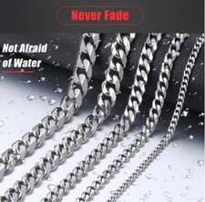 Mens Stainless Steel Silver Curb Link Chain Bracelet Necklace 12/8/6mm UK Store