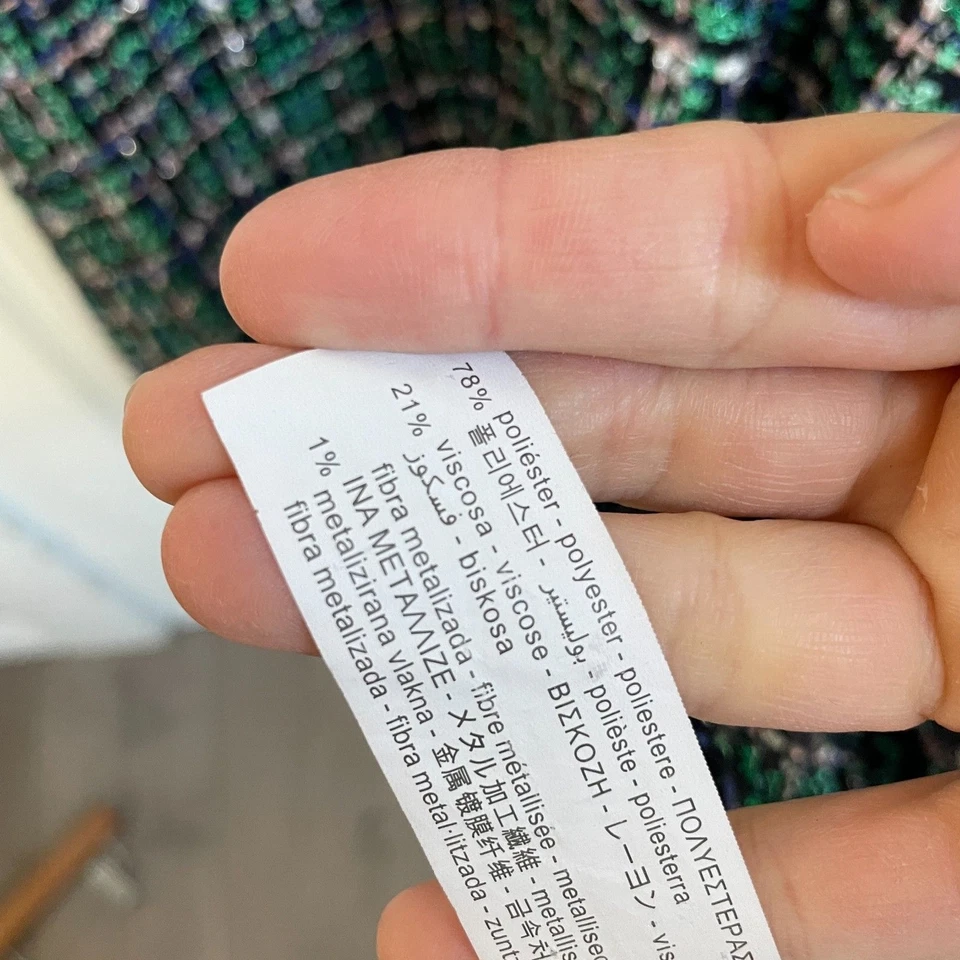 Delantal Zara Tweed Delantal Verde Metálico Flecos Midi Talla M Foto 2 de 4