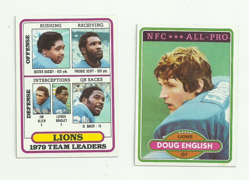 1980 Topps Detroit Lions 2 Card Lot - English & 79 Team Leaders
