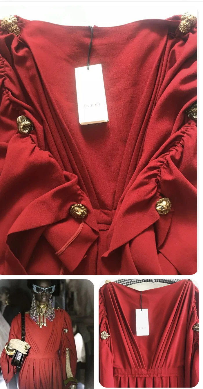 NWT Gucci 44 UK 12 Catwalk Iconic Dress Wine Red Wool Jeweled Gown