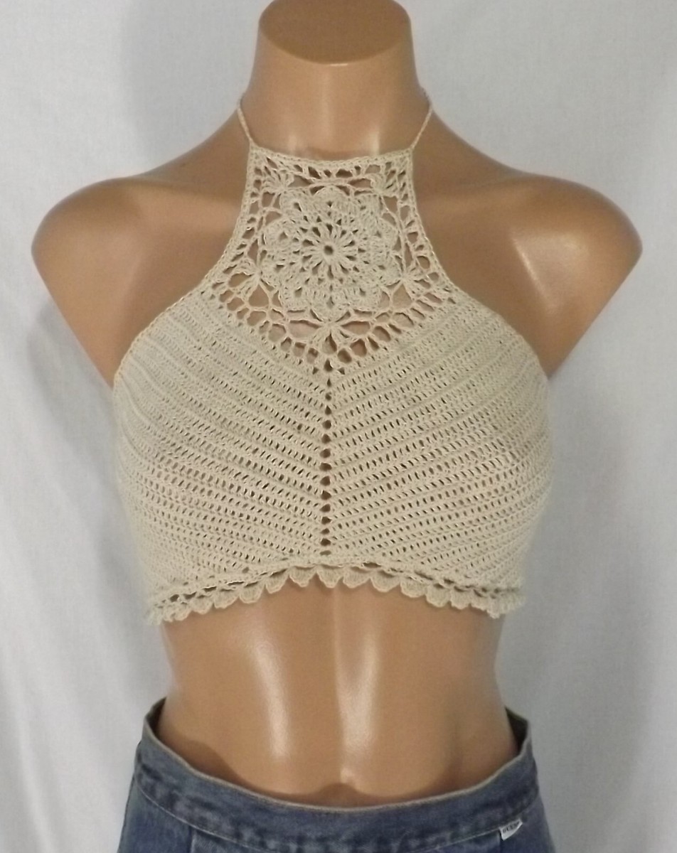n 8199 CUTE! HAND CROCHETED HALTER TOP SIZE SMALL/MEDIUM | eBay