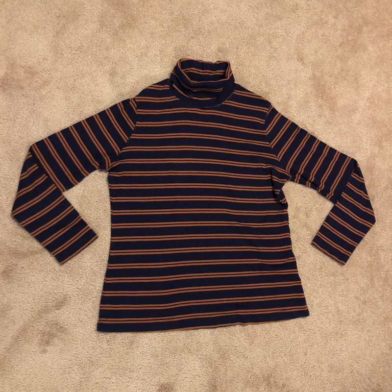 Women’s Large Duluth Trading Longtail T Turtlrneck. Blue and Orange Striped