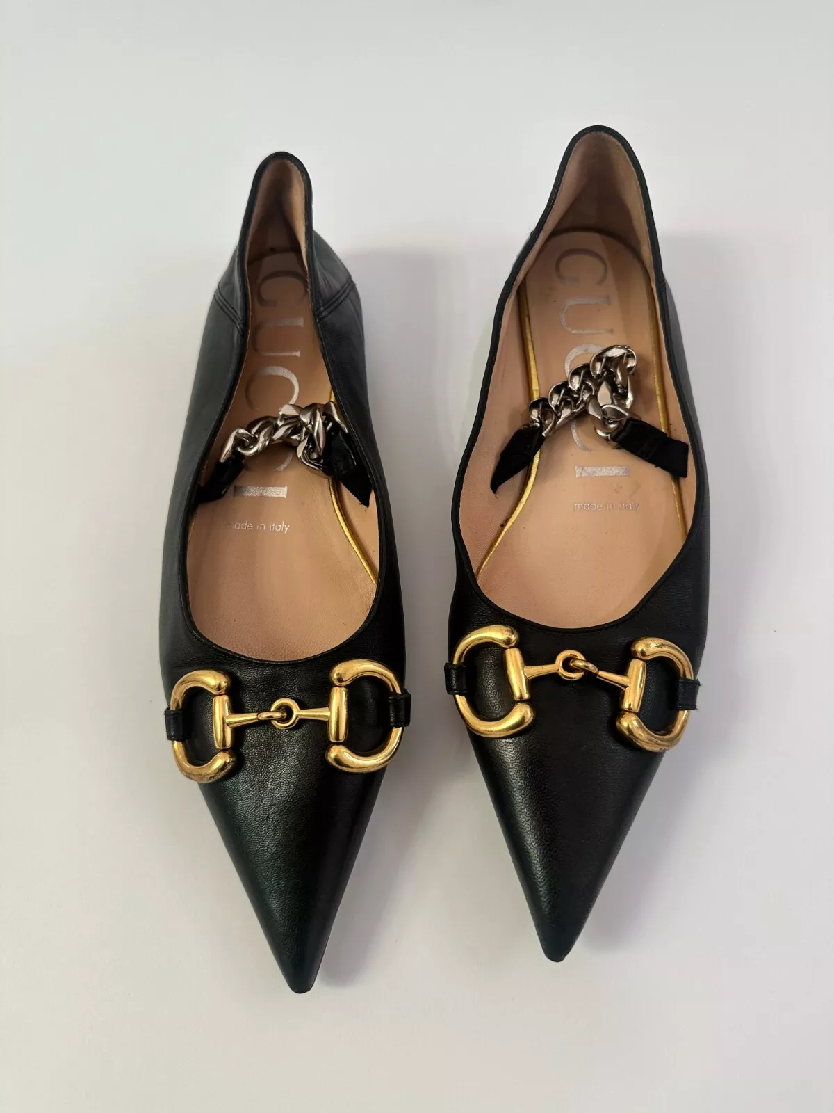 Gucci Nappa Lumiere Deva Horsebit chaîne ornée plates noires taille 37 EU