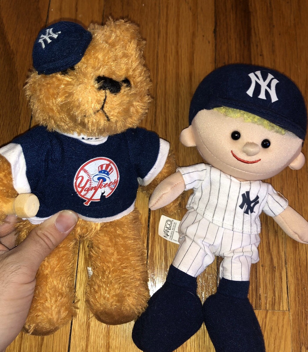 X2 NY YANKEES PLUSH LOT Jersey Boy & Bear With Bat Hat New