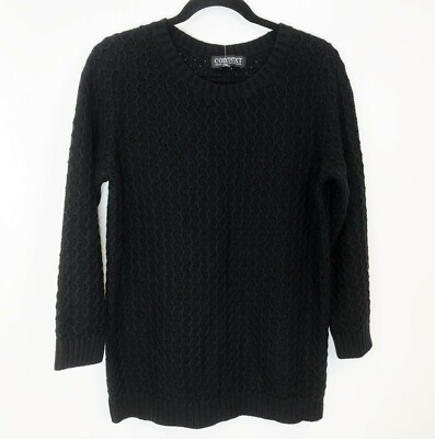 New Context sz 1X Black Cable Knit Sweater Scoop Neck L cotton Plus Size