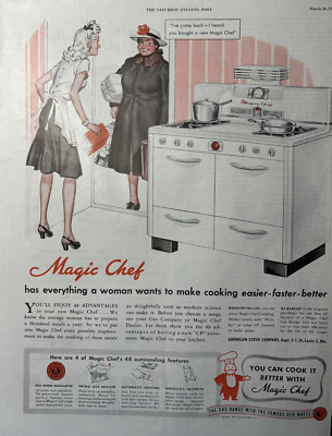 1947 Magic chef Gas Range Cooking Easier Faster Red Wheel Vintage Print Ad