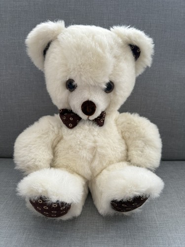 Vintage alter creme GOLDENER BÄR süßer Teddybär weiches Plüschtier braune Schleife Pfoten selten - Bild 2 von 7