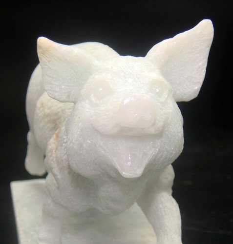 Hand Made NATURAL BURMA WHITE "A" JADE Happy Pig Walking Figurine Carving Statue - Picture 2 of 6