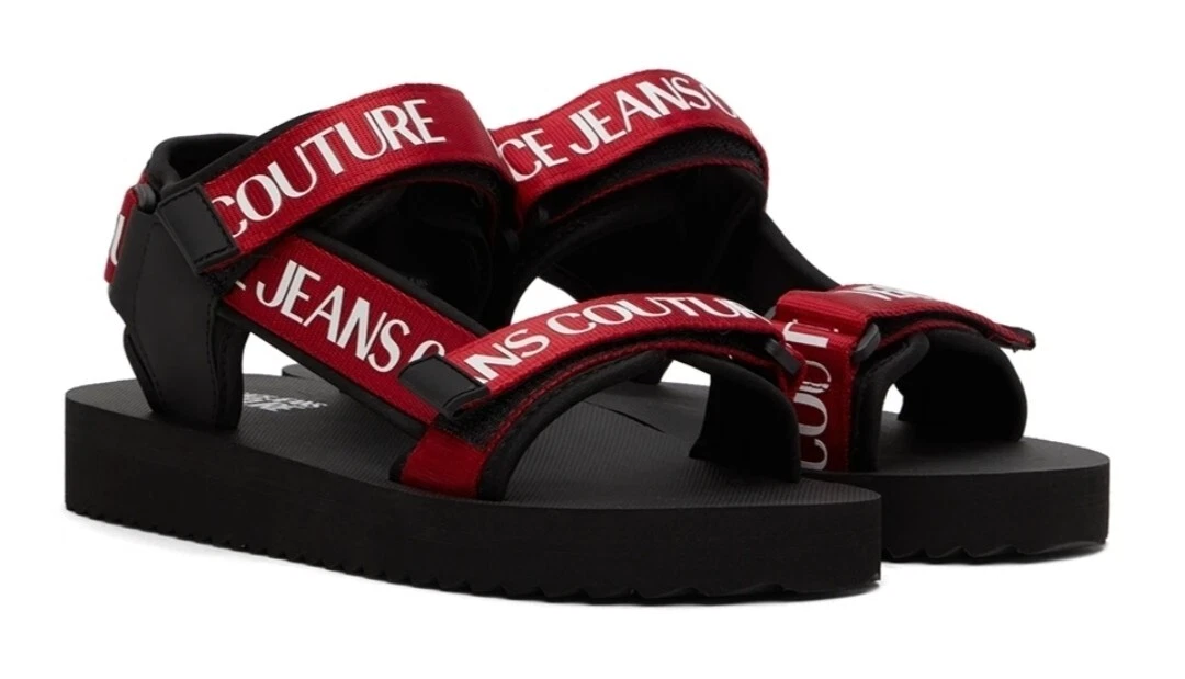 175 Versace Jeans Couture Beach Strappy Sport Sandals Black Red