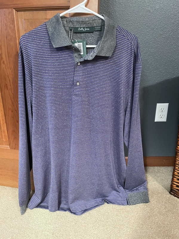 NWT MEN'S BOBBY JONES LONG SLEEVE POLO, SIZE: X-LARGE, COLOR: EGGPLANT & GREY