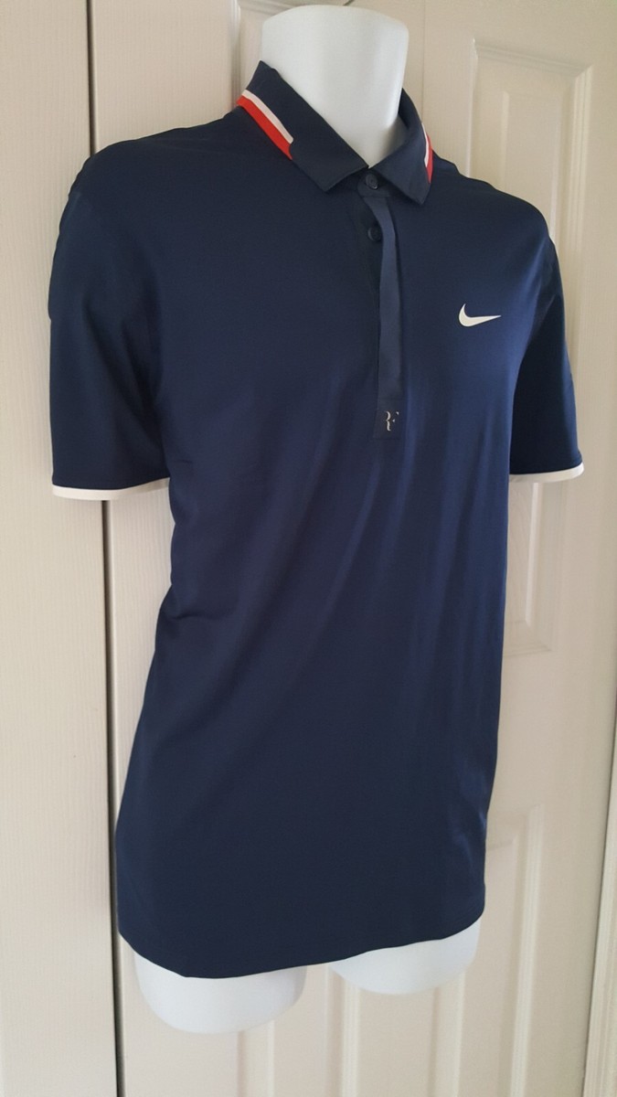 NIKE RF T-SHIRT US SIZE 『M』 BLUE フェデラー RF Roger Federer Tennis T Shirt Mens XL Blue Cotton Black