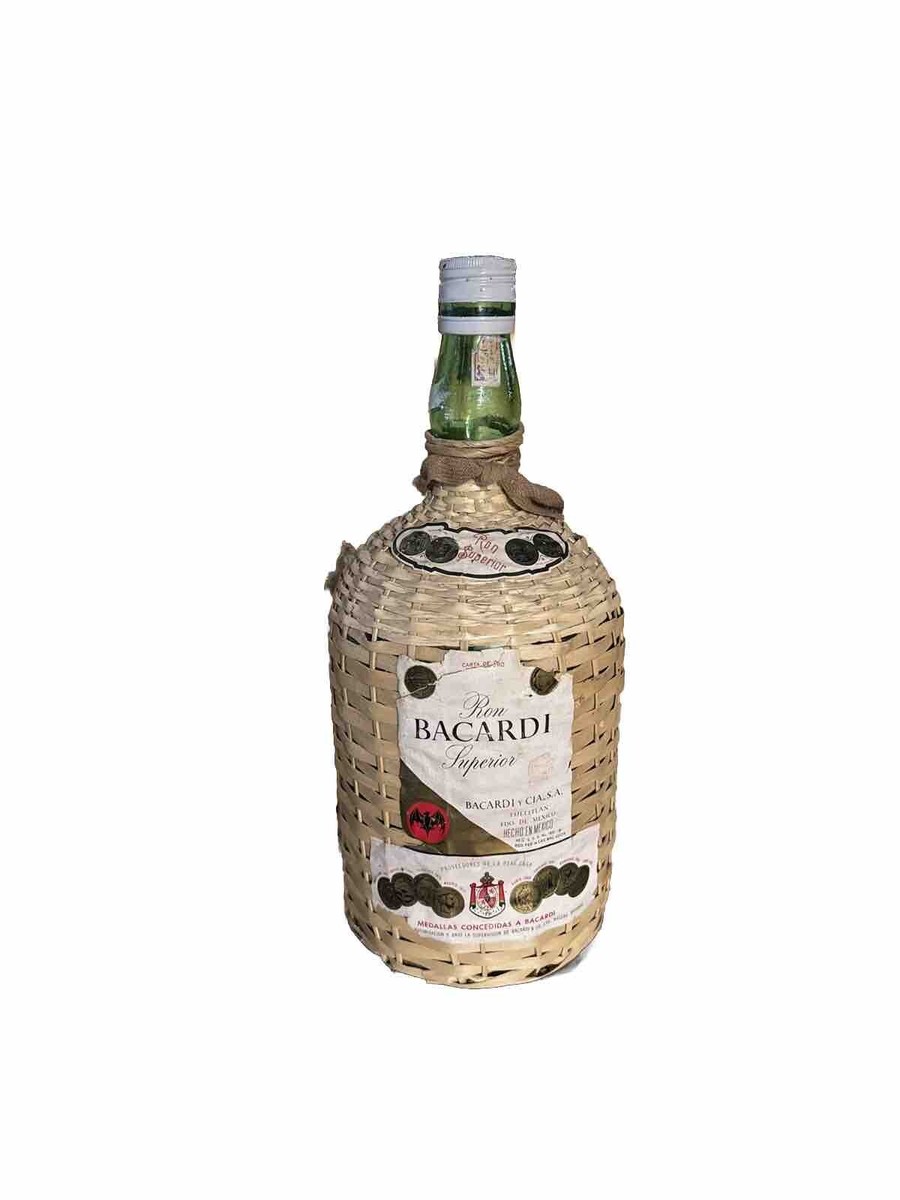 1933 Wicker Wrapped Ron Bacardi Superior Rum Glass Bottle 14