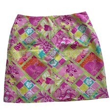 Lilly Pulitzer Rock a Hula Monkey Lined Skirt Sz 10 Back Zip Pocket Cotton VTG