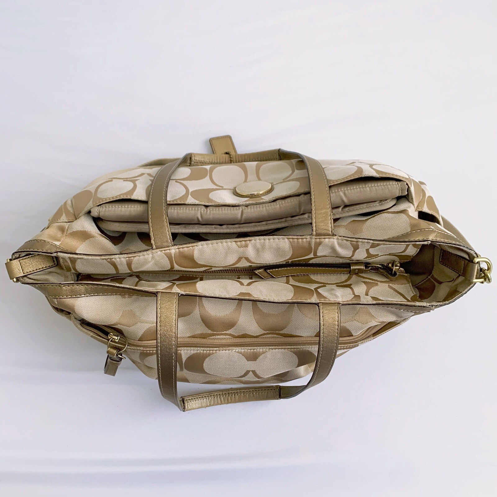 COACH Signature Stripe Gold Bronze Diaper Bag Gem