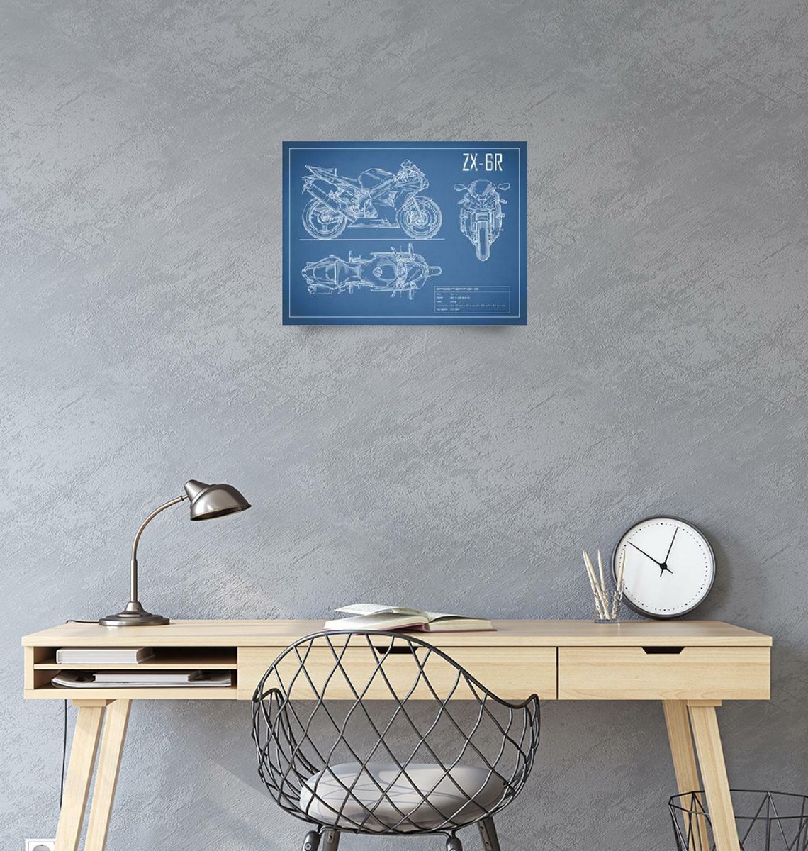 Poster - Kawasaki Ninja ZX-6R, Motorcycle Blueprint Retro