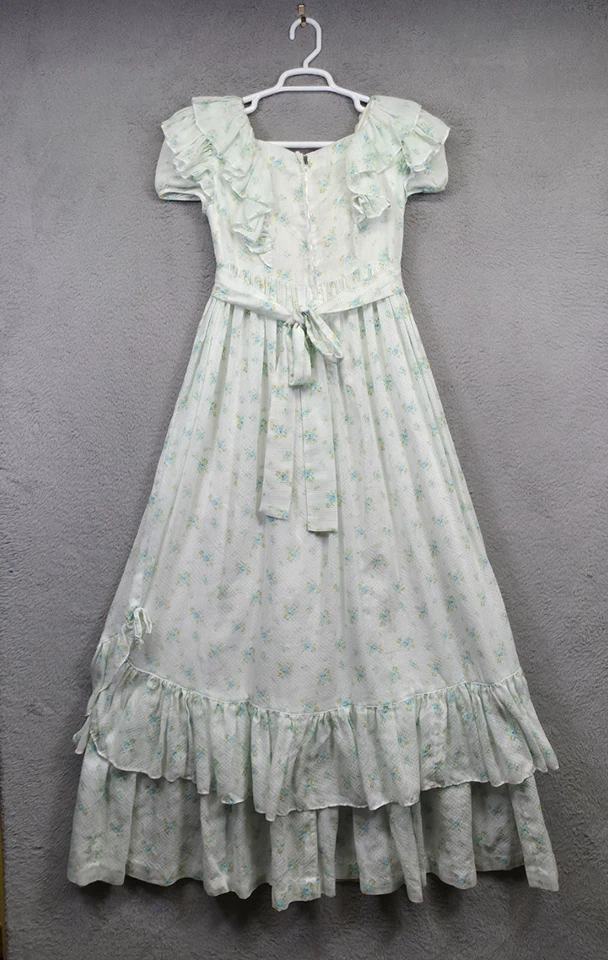 Prairie Maxi Dress XS Cottagecore 60s 70s Boho 2 Piece Layered White Floral - Image 4 of 4