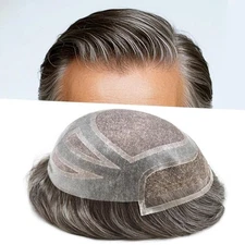 FPM Mens Toupee French Lace Front Hairpiece Fine Mono Poly Skin Hair Systems  US