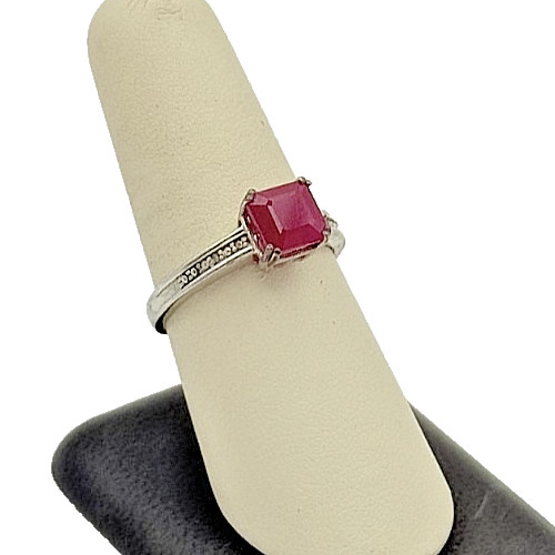 925 Sterling Silver Ruby & Diamond Ring - Size 9