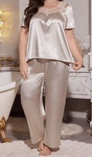 NEW Glossy Satin  Lace 2pc Pajama Set 1X Volup Queen Size Lingerie Lounge