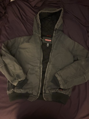#ad Craftsman Black Hooded Work Jacket Quilted Lining Size M $37.99