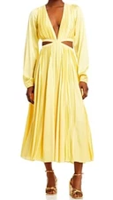 Rococo Sand Pleated Cutout Fit & Flare MIDI Dress, Bree Yellow, Size XL $545