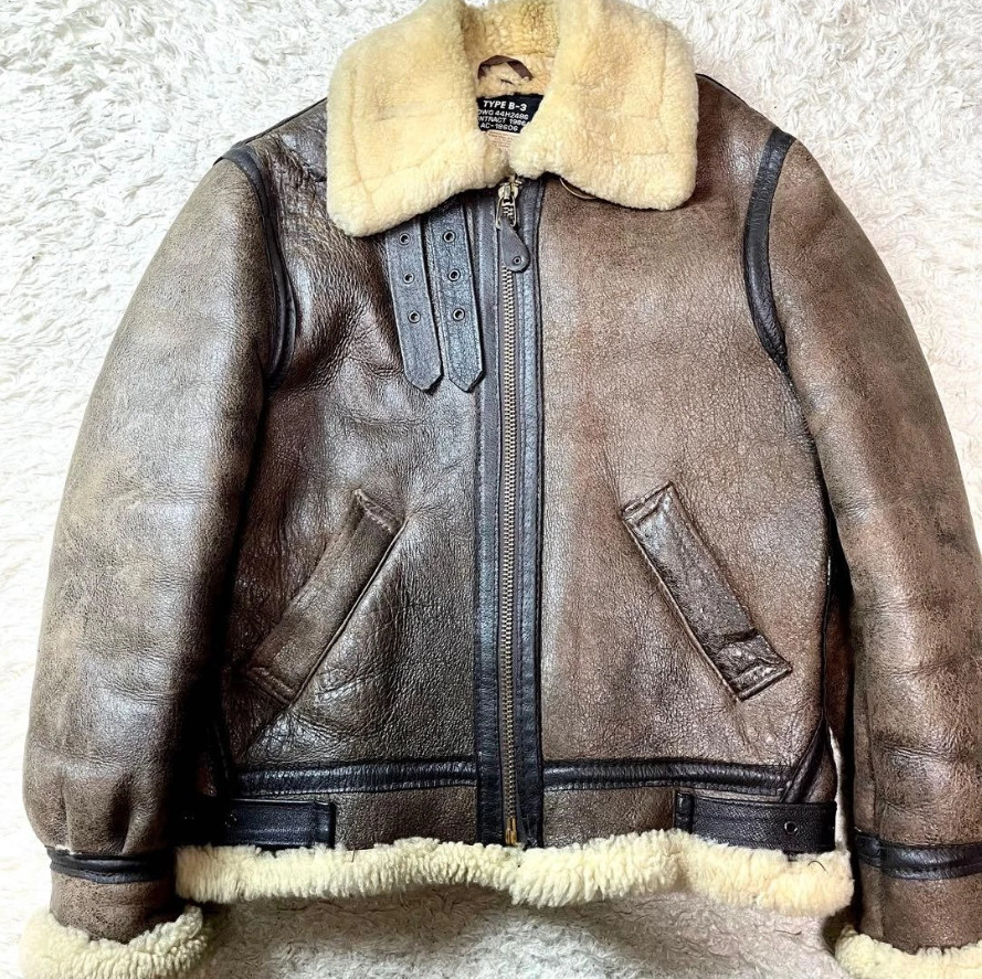 Schott Type B-3 Real Mouton Bomber Lamb Leather Flight Jacket Brown